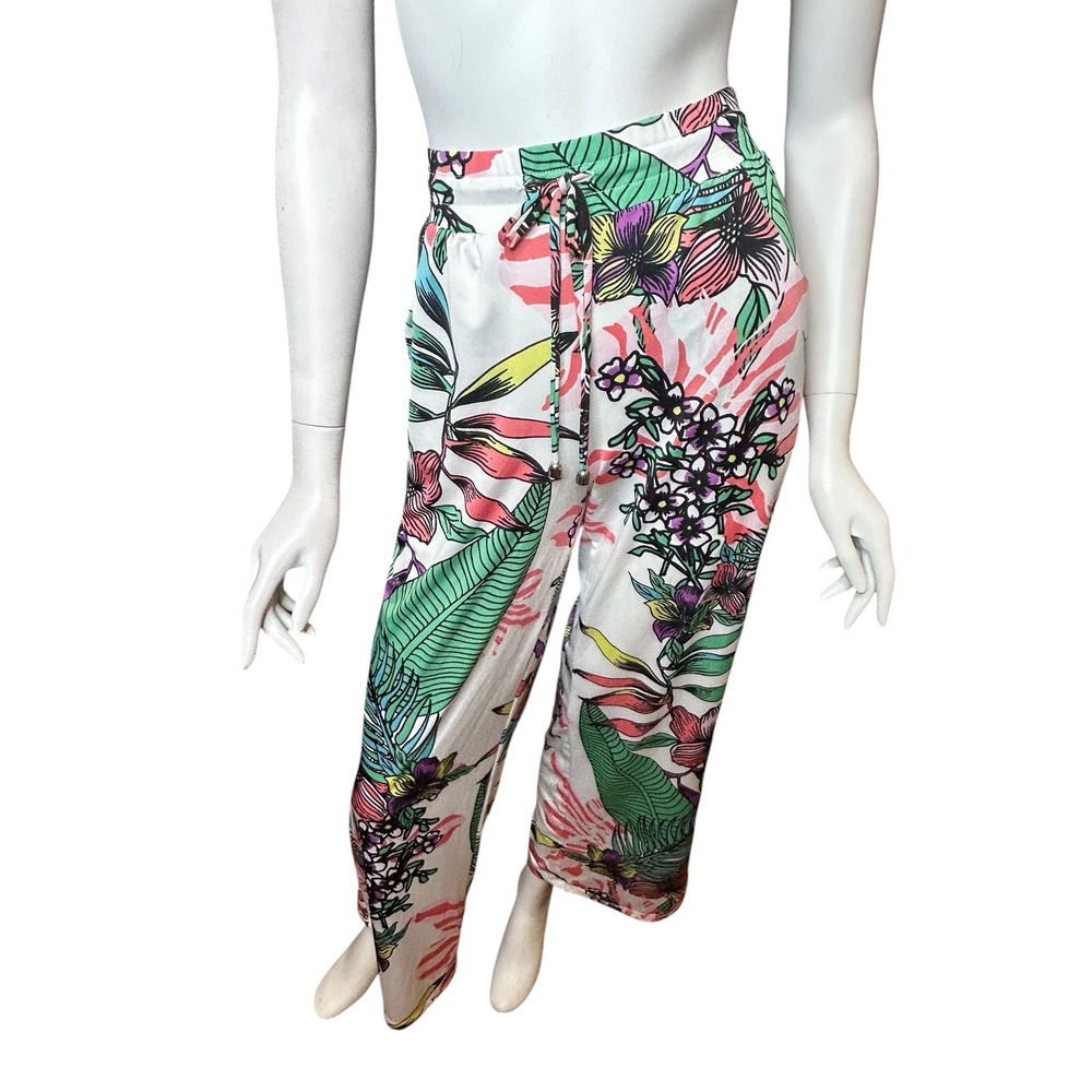Beach Break Tropical Floral Swimwear Cover Up Pants White Size Medium NWT